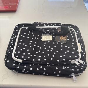 B & C Hanging Toiletrie/Makeup Travel Bag Black/White Polka Dot Pockets